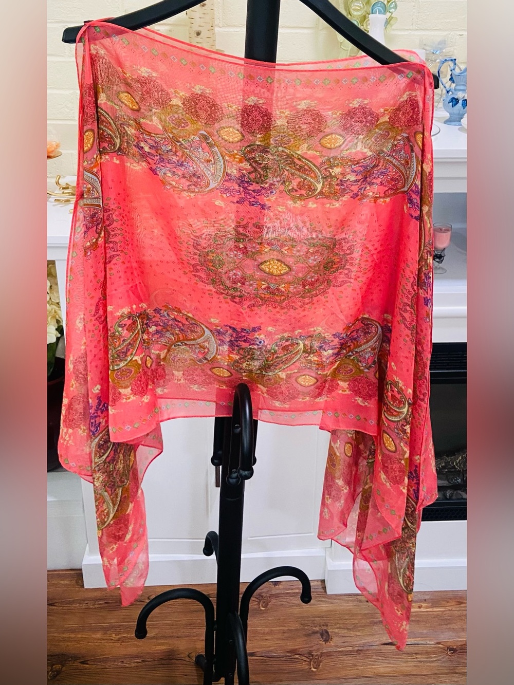 Women's Coral Paisley Sheer Scarf - Unbranded